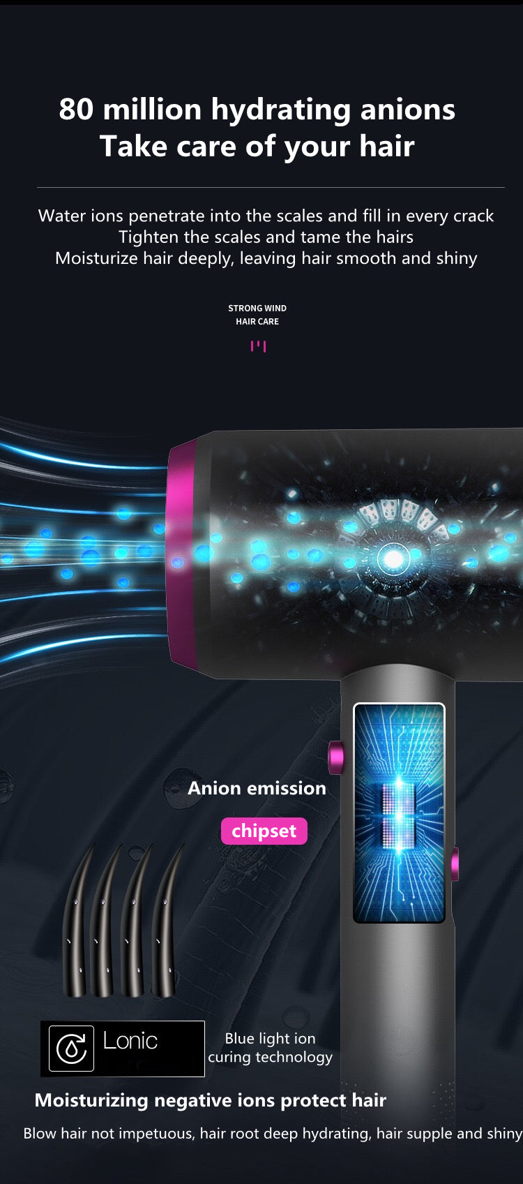 Portable Low Radiation Double Anion Hair Dryer with Concentrator Blow Hair Dryer