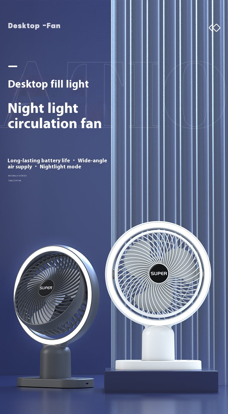 Desktop Rechargeable Mini Portable Night Light Fan for Household