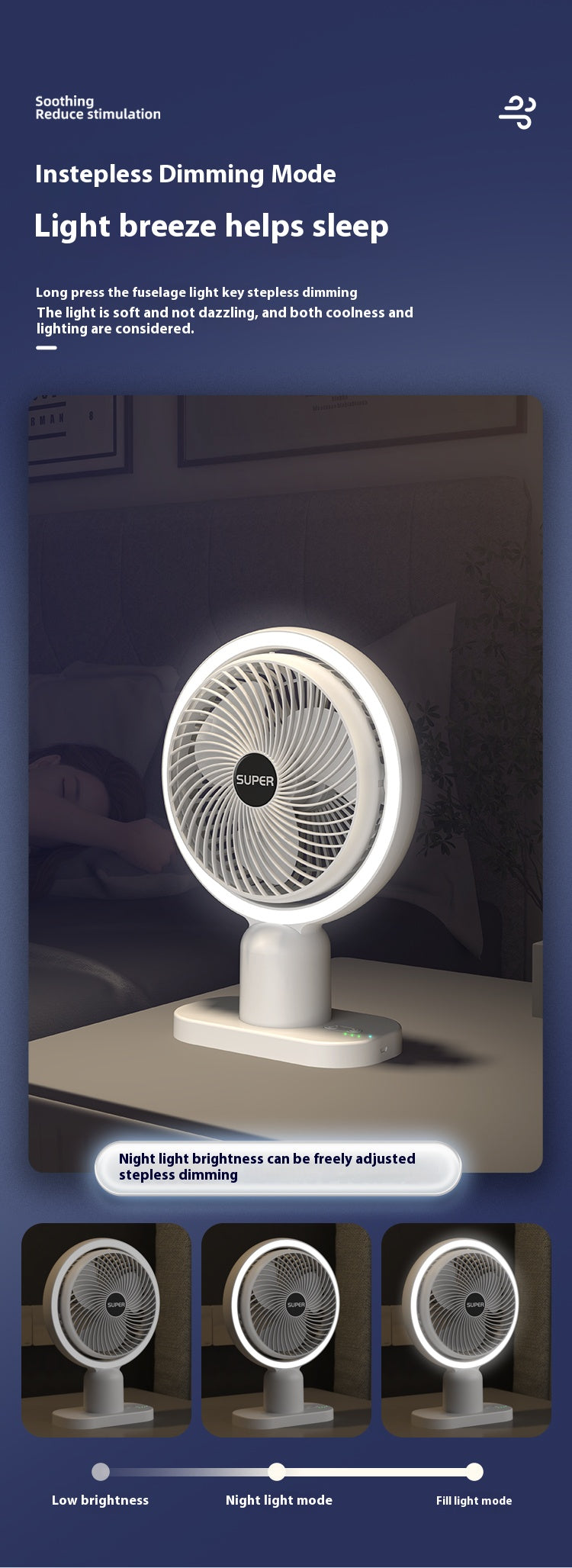 Desktop Rechargeable Mini Portable Night Light Fan for Household