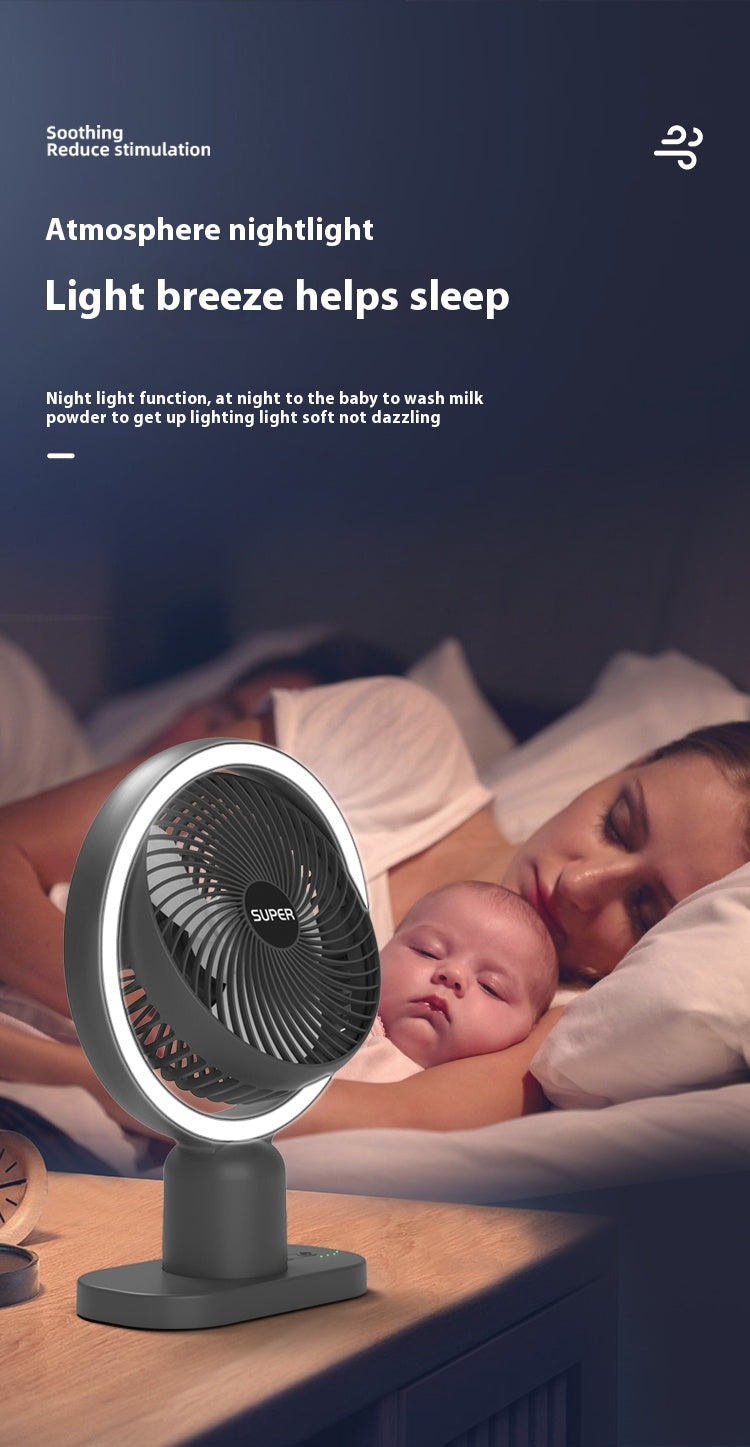Desktop Rechargeable Mini Portable Night Light Fan for Household