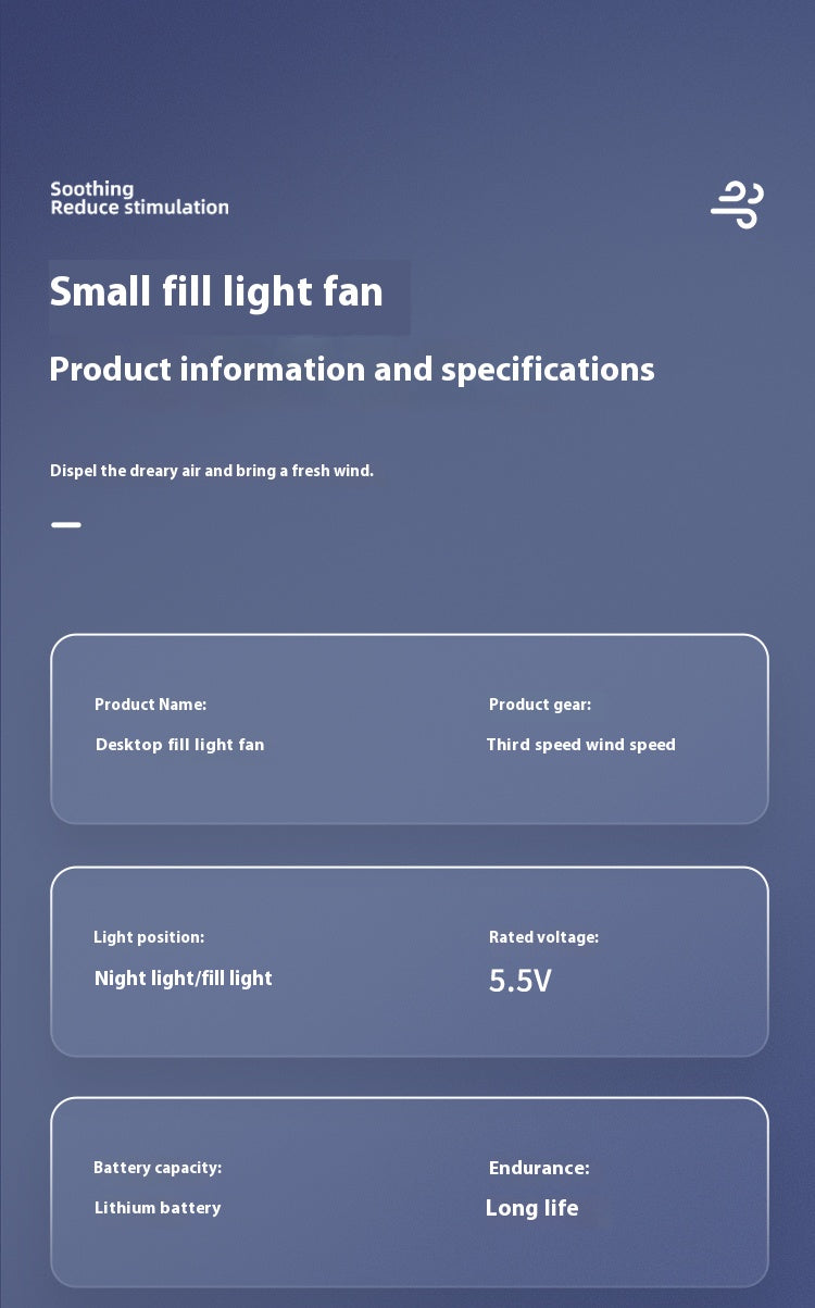 Desktop Rechargeable Mini Portable Night Light Fan for Household